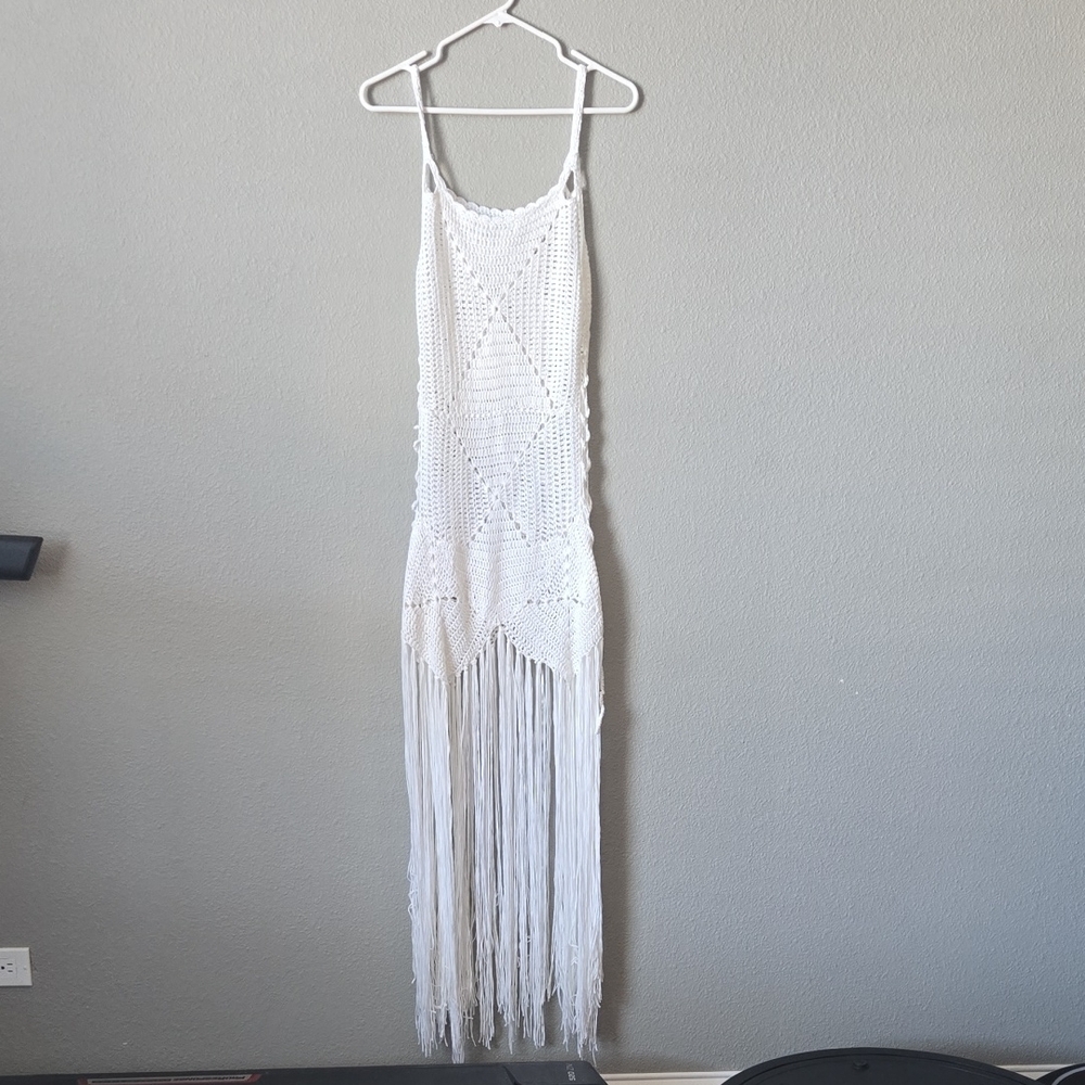 Venus White Crochet Fringe Dress Size L/XL